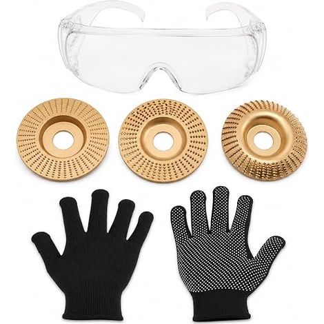 Juego de 5 discos para tallar madera, amoladora angular con guantes y gafas de seguridad, discos abrasivos de carburo de tungsteno, disco para dar forma a la madera, muela abrasiva roma para cortar. (1/5)