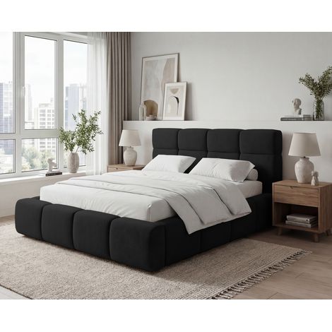 Emporius Lit rembourré avec rangement 140x200 Oslo, mousse épaisse, sommier - velours, Noir (1/5)