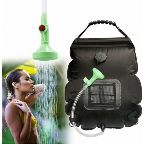 Bolsa de ducha solar negra para camping, bolsa de ducha solar portátil, bolsa de agua plegable para exteriores de 20 litros con cabezal de ducha conmutable, calentador de agua solar para senderismo y (1/4)