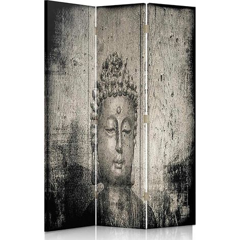 Paravent Bouddha Zen Design pour Intérieur Paisible - 110 x 180 cm - 1 face déco, 1 face noir