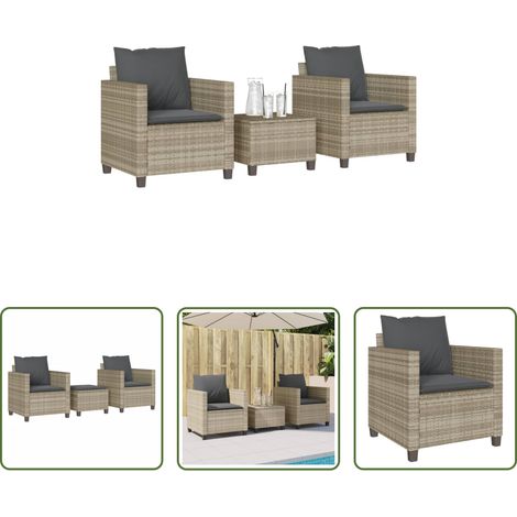 Chaise de jardin - Ensemble de bistro 3 pcs et coussins gris clair résine tressée (1/5)