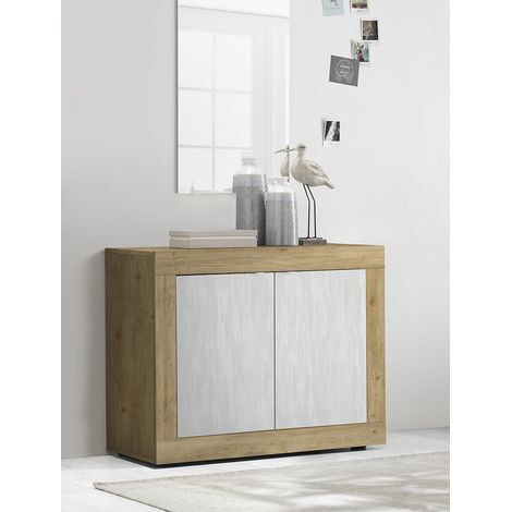 Buffet/bahut moderne 114 cm chêne cadiz/blanc structuré Agathe (1/3)