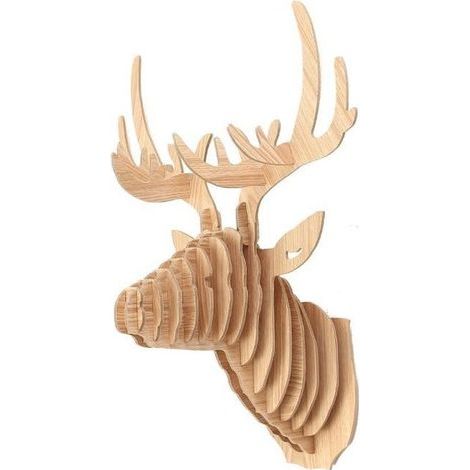 Décoration murale en bois -  - Tête de cerf - Blanc - Contemporain - Design (1/4)