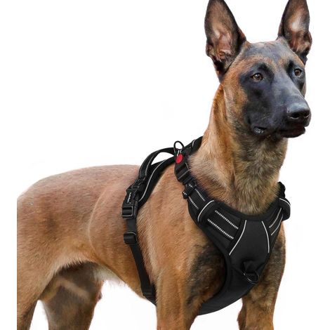 Harnais Chien avec 3 Boucles, Facile à Mettre et à Enlever, Harnais Anti Traction pour Chien avec Poignée et Attache Devant, Réglable, Réfléchissant, Arnet pour Chiens Grand, Noir, XL (1/5)