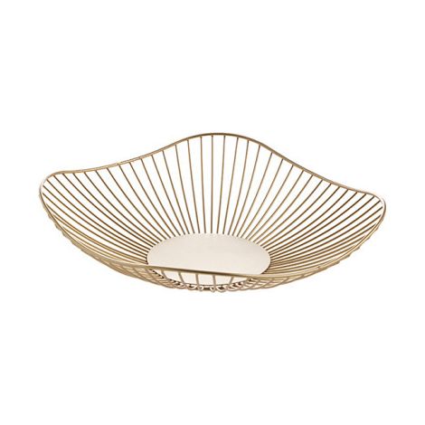 Corbeille à Fruits en Métal Doré, Panier à Fruits Rond et Moderne, Grand Rangement pour Cuisine, Support à Fruits Noir et Simple, Idéal pour Snacks, Serviettes et Petits Objets (Or) (1/3)