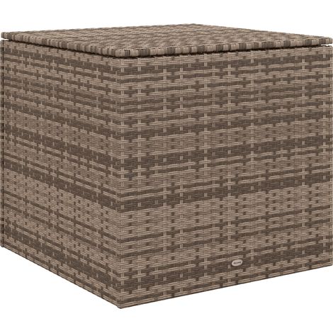Coffre rangement jardin polyrotin 75x75x70 cm couvercle relevable résistant intempéries rangement coussins extérieur sable (1/5)