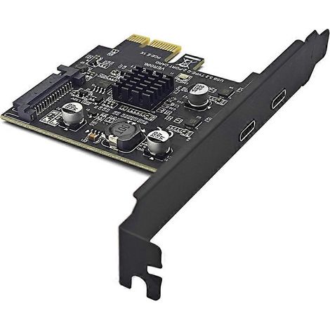 Carte d'extension PCI Express 3.0 x1 vers double port USB-C à 2 ports, alimentation SATA, USB 3.2 Gen2 10 Gbit/s, puce ASM3142 (1/5)