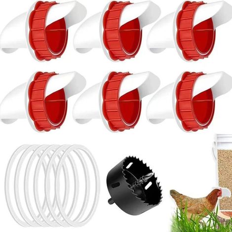 6 Pièces Mangeoire Poules, Mangeoire Poule Automatique, Mangeoires Automatiques Pour Poules Mangeoire À Poulets, Anti Nuisible Tanche À La Pluie, Avec Scie Cloche, Pour Barils, Seaux, Bacs, Auges (1/5)