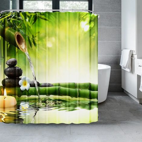 Rideau de douche à motif paysage de jardin, rideau de salle de bain avec motif marin, tissu imperméable et anti-moisissure, 180 x 180 cm