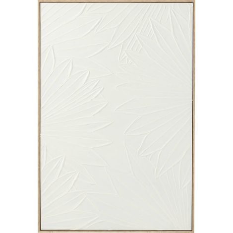 Tableau mural en bois blanc relief design pour salon élégant - Blanc naturel avec cadre bois clair (1/4)