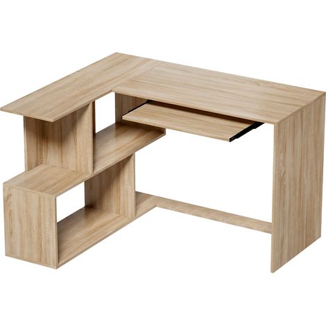 Bureau informatique Emeria d’angle multi rangement effet bois clair (1/5)