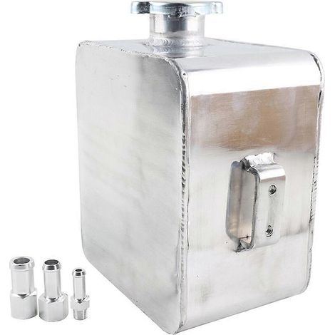 Vase d'expansion de liquide de refroidissement en aluminium de 2,5 litres pour radiateur, destiné à la modification de voitures, couleur argent. (1/5)