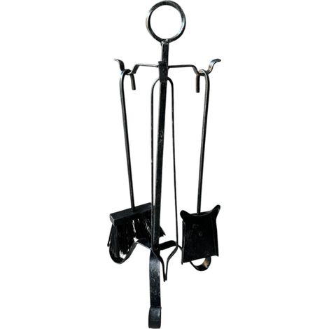 Trespolo per Camino, Set di Accessori in Ferro Battuto, con Anello, 22x54 cm