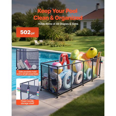 Panier Rangement pour Flotteurs Piscine 262x81,5x89 cm Bac Stockage pour Bouées Piscine en Maille Organisateur à Roulettes pour Jou… (1/5)