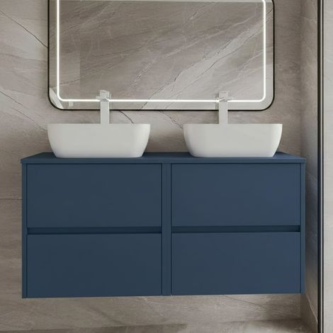 Havana Wall Hung 4-Drawer Vanity Unit with Worktop 1200mm Wide - Midnight Blue (1/5)