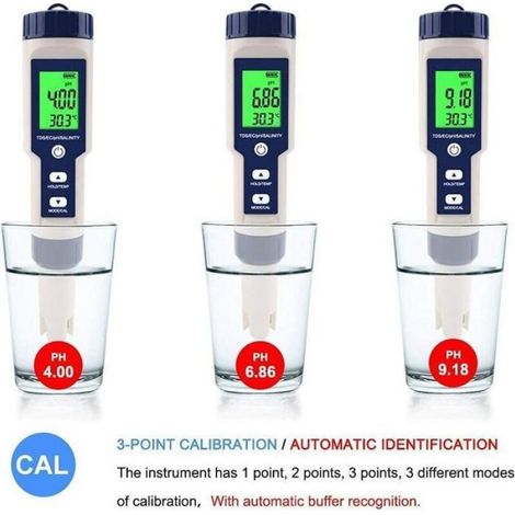 Testeur Ph - Tds - Ec - Salinite - Temperature - Mesure 5-en-1 Avec Sonde Titane - Ecran Lcd Rétroéclairé - Etanchéité Ip67 - Pour Aquarium Piscine Hydroponie - 1 Pièce (1/5)