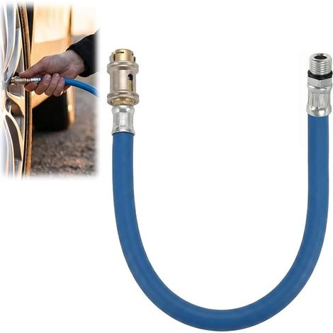 Tuyau de Gonflage de Pneu, Tuyau de Pompe à Air Flexible avec Raccord, Filetage 1/4 Embout Gonfleur,Tuyau d'Extension Accessoire pour Vélo, Voiture, Compresseur et Pompe à Air (1/5)