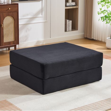 Pouf pieghevole in velluto a coste nero, convertibile in letto 109x95x43 cm, schiuma, REDOM (1/5)