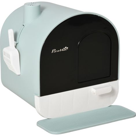 Bac à litière pour chat avec couvercle, pelle à litière, tapis de litière, vert, 43 x 44 x 47 cm produit de qualité avec garantie satisfait ou remboursé