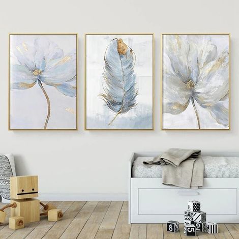 Lot de 3 tableaux scandinaves motif fleurs 30x40 cm – Toile lin sans cadre – Décoration élégante pour salon et chambre (1/5)