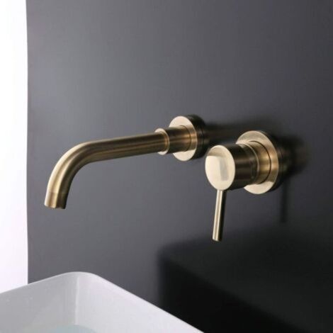 Robinet de Lavabo pour Salle de Bains en Laiton, Montage Mural, Or Brossé, Robinet Salle Bain Mural ,Mitigeur Lavabo ,Inoxydable, Élégant