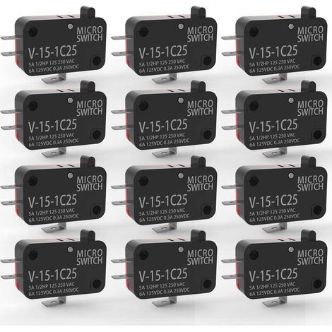 12 Stück 125 V/250 V 15 A Mikro-Momentanschalter für Mikrowellentüren, Arcade Cherry Druckknopf, SPDT 1 NO 1 NC Endschalter V-15-1C25, Schnappschalter