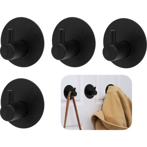 Ganci adesivi da parete neri, set da 4 pezzi, ganci da bagno in acciaio inossidabile nero, set da 4, installazione senza foratura per cucina, bagno e camera da letto, portasciugamani (1/5)