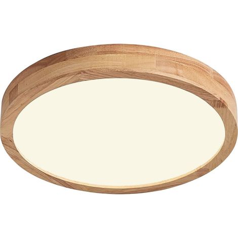 Moderne runde LED-Deckenleuchte, 28 cm, aus Holz, ideal für Flure, Küchen und Wohnzimmer, warmweißes Licht. (1/5)