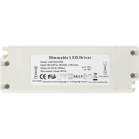 Driver Dimmable TRIAC 220-240V Sortie 30-42V DC 1500mA 65W No Flicker TRIAC