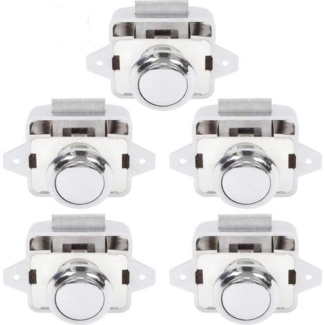 Bouton Poussoir Camping Car - Serrure Loquet Porte Fermeture Placard Bouton pour RV caravane de moteur 5 pièces Argent (1/5)