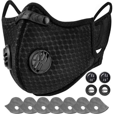 SABIR Anti-poussière Anti-Pollution Sport Lavable Réutilisable pour Le Cyclisme et la Course à Pied, Ensemble 2 (Noir) (1/5)