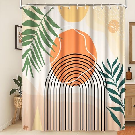Soleil Ligne Rideau de Douche Rideaux de Douche lavables Rideau de Douche à Pois Blancs Rideau de Douche coloré Tissu imperméable et Lavable en Machine 120x180cm (1/5)