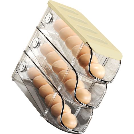 Lot de 3 boîtes à œufs empilables en plastique pour réfrigérateur, avec roulettes automatiques, idéales pour ranger les œufs et la crème. (1/5)