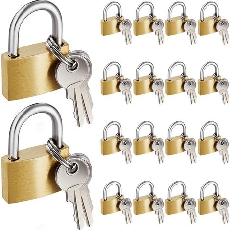 Lot de 18 petits cadenas à clés identiques en laiton massif de 3,4 cm avec 3 clés pour unité de rangement, abris de jardin, porte de garage, unité de rangement, salle de sport, clôture (1/5)