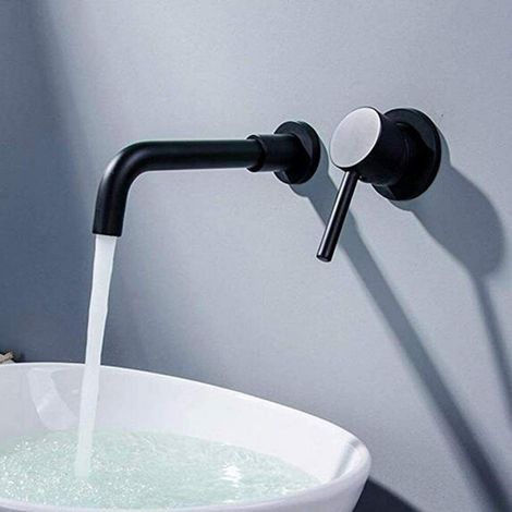 Zamery – Mitigeur de lavabo mural en laiton noir – Bec rotatif 360° – Valve céramique – Connexion G 1/2 – Robinet à levier unique (1/5)