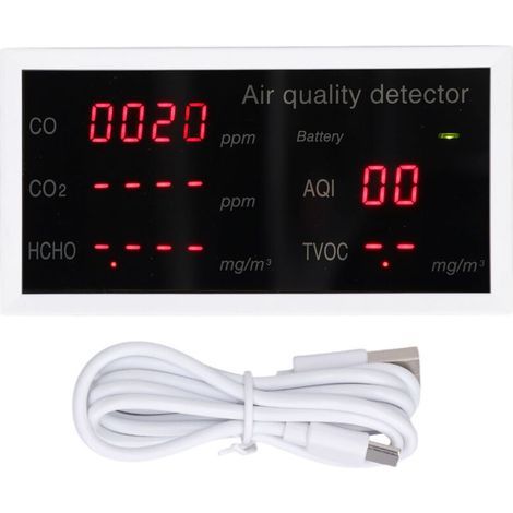 [JAMAIS UTILISÉ] Analyseur de qualité de l'air intérieur 5 en 1 : PM2.5, HCHO, détecteur de dioxyde de carbone, moniteur de CO2 portable,de (1/4)