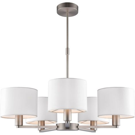 Endon - Sospensione a soffitto a 5 luci multibraccio nichel opaco, effetto seta bianco vintage, E14 (1/5)