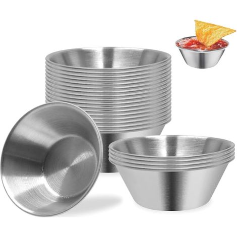 20 Tasses à Sauce, Acier Inoxydable 304, Design Empilable, Bord Roulé, Pour Condiments et Épices (1/5)