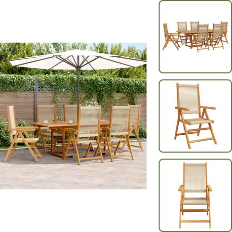The Living Store Ensemble à Manger de jardin 7 pcs beige polypropylène et bois - Salon De Jardin - Mobilier De Jardin - Table De Jardin Extensible - Chaises Pliantes - Acacia Massif