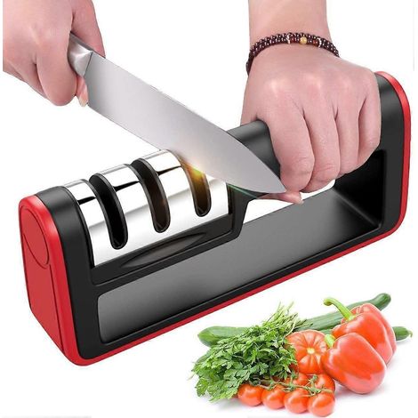 Affûteur de couteaux manuel 3 en 1, affûteur de couteaux de cuisine professionnel, base antidérapante, design ergonomique pour couteaux de cuisine de toutes tailles (1/5)