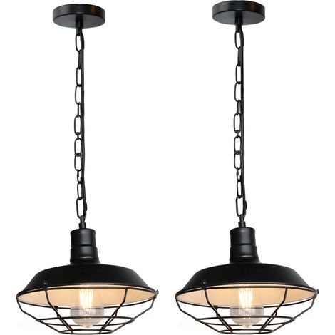 2PCS Lampe À Suspension Vintage Lustre En Fer Métallique Suspension Lustre Rétro Suspension Luminaire Antique Noire 26CM