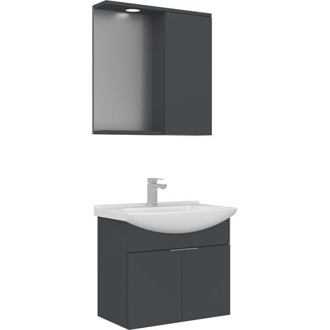 Ensemble Meuble Vasque avec Miroir (2 Pièces) "Purus 65" - 65 x 50 x 58 cm - Matte Anthracite (1/3)