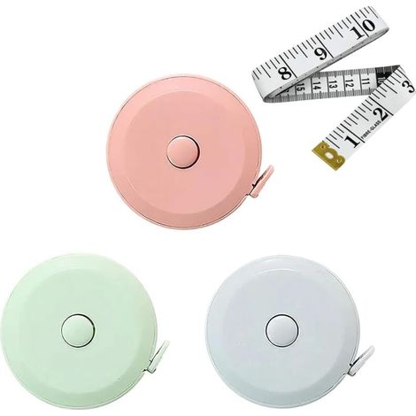Mètre ruban couturière rétractable 2m - Double face cm/pouces - Flexible pour mesures corporelles, couture et vêtements - Lot de 3 (bleu, rose, vert) (1/4)