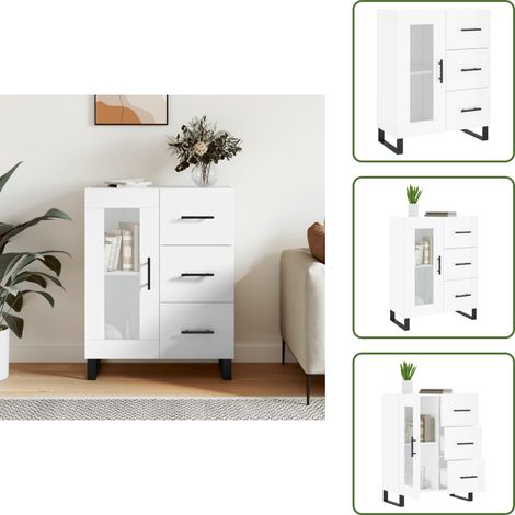 Sideboard Hochglanz-Weiß 69,5x34x90 cm Holzwerkstoff - Schreibtisch - Wohnzimmermöbel - Sideboard - Regal - Aufbewahrung (1/5)
