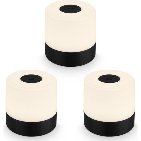 Lot de 3 Mini lampes de table LED sans fil IP44, variateur, tactile, sans fil, batterie, protection contre les éclaboussures, noir, Ø7 x 7 cm