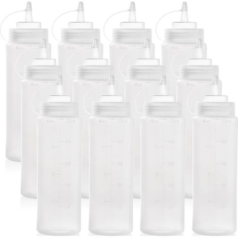 12 Pièces 500ml Bouteilles de Condiment Squeeze Bouteilles vides en Plastique avec Bouchon tournant et Mesure pour Sauces Ketchup (1/5)