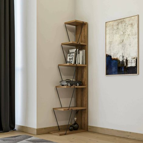 Dmora - Estante para libros Mizar, Estante de oficina, Porta libros móvil, Biblioteca, 50x22h150 cm, Roble y Negro, con embalaje reforzado (1/4)