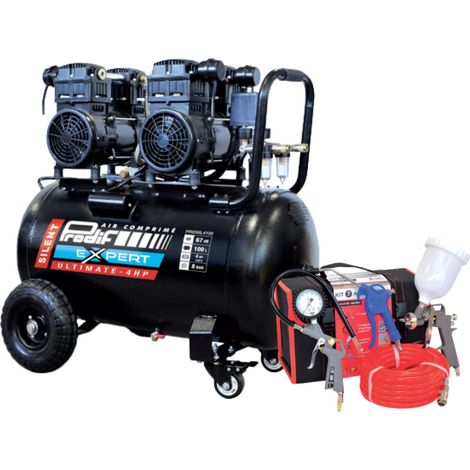 PROMO leiser Kompressor 100 Liter 4 PS 8 bar + 7 Zubehörteile PRODIF PROSIL4100 (1/3)