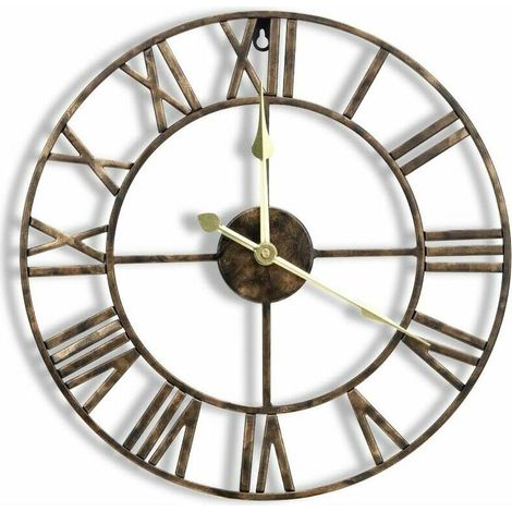 Horloge murale en métal de 16 pouces avec chiffres romains 3D, mouvement silencieux et fonctionnement à piles, superbe décoration murale pour cuisine, salon et ferme, bronze vintage (1/5)