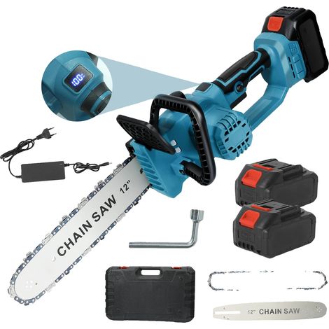 Scie Électrique à Chaîne, Batterie 21V, Moteur 20000RPM, 12 inches Bleu (1/2)